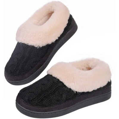 Image of DUNLOP Ladies Slippers Comfortable Ankle Memory Foam Moccasin Boots (Black Knit, UK Footwear Size System, Adult, Women, Numeric, Medium, 7)