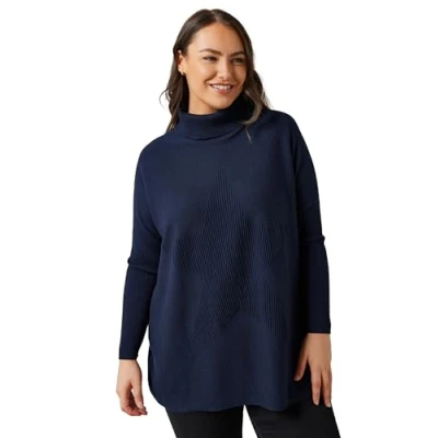 Image of EVANS Curve Navy Knitted Star Roll Neck Jumper Women&#039;s Plus Size