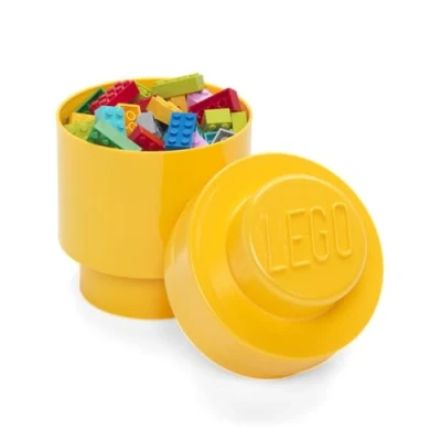 Image of LEGO Storage Brick 1 Knob Round Yellow, Stackable Box, 950 ml, Ø123x183 mm, Box with Lid, Desk for Kids &amp; Adults, Home Decor
