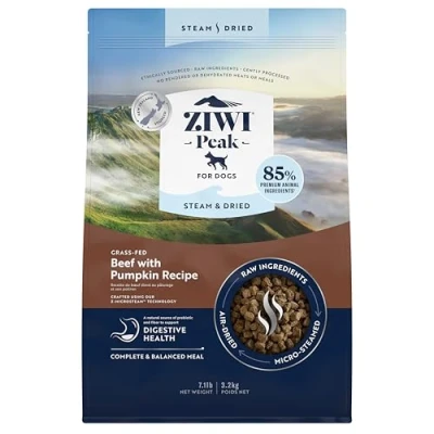 Image of ZIWI Peak Steam &amp; Dried Grass fed Beef Pumpkin, 3.2 kg High Protein, Grain Free Dog Food Dry, Raw Alternative