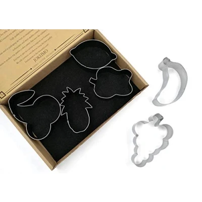 Image of JOKUMO Fruit Cookie Cutters Set 6PC High Grade 430 Stainless Steel Apple, Banana, Cherry, Lemon, Grape, Pineapple