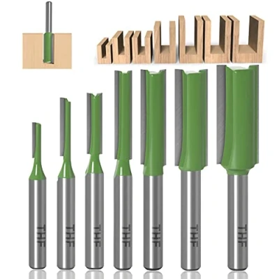 Image of TXHF 6mm Shank Single &amp; Double Flute Straight Router Bit Set Woodworking Trimming Cutter 3mm,4mm,5mm,6mm,8mm,10mm,12mm (7pcs)