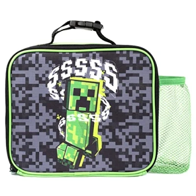 Image of Minecraft Kids Lunch Bag Video Game Creeper Box Mesh Pocket Clip Carry Handle Gifts Official Merchandise