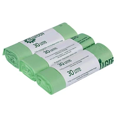 Image of 30 Litre x All Green Compostable Bags Kitchen Kerbside Caddy Liner Food Waste Bin Liners EN 13432 30L with Composting Guide