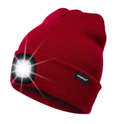 Image of Oumeiou New Warm Bright LED Lighted Beanie Cap Unisex Rechargeable Headlamp Hat Multi Color (Red)