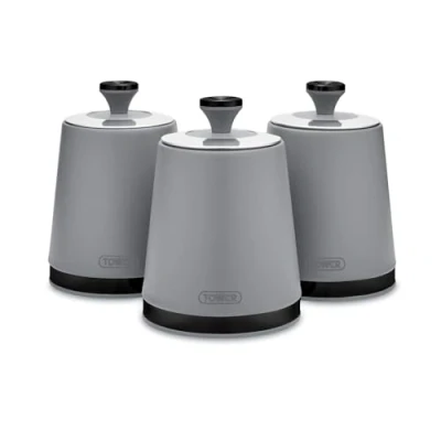 Image of Tower T826137GRY Sera Set of 3 Canisters Grey with Smoked Trims, Stainless Steel