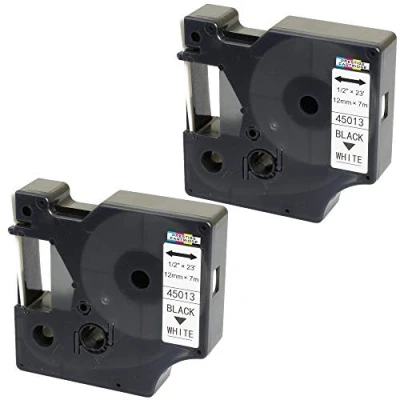 Image of 2X Compatible Tapes D1 45013 S0720530 Black on White 12mm x 7m Replacement for DYMO LabelManager LM 160 210D 220P 260P 280 360D 420P 450D 500TS PnP MobileLabeler LabelPoint LabelWriter LW 400 450 Duo