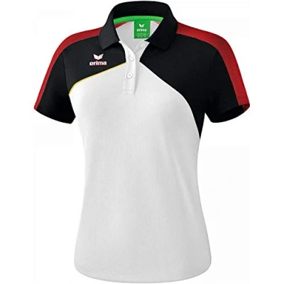 Image of Erima Women&#039;s Premium One 2.0 Polo Shirt, Black/Red/Yellow/White, Size 40