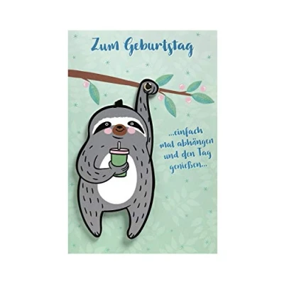 Image of BSB Funny Birthday Greetings Wishes Moving Cards Sloth Envelope Pink, 641006 2