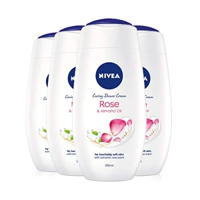 Image of NIVEA Indulgent Moisture Rose Shower Cream Pack of 4 (4 x 250ml), Moisturising Gel with Almond Milk, Luxurious Body Wash for Women, Argan Oil