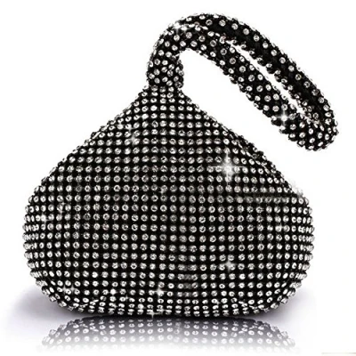 Image of ele ELEOPTION Triangle Rhinestones Women Evening Clutch Bag Party Prom Wedding Purse (Black)