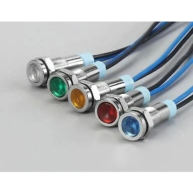 Image of LED 6mm Metal Indicator 12v Blub light waterproof Signal lamp 20cm Wire (Red)