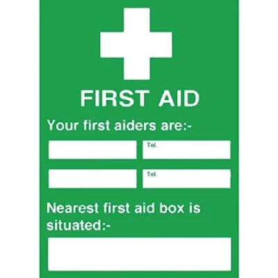 Image of Vogue Y922 First Aiders Nearest Box Sign Notice Safety Plaque Poster Commercial 300X200mm