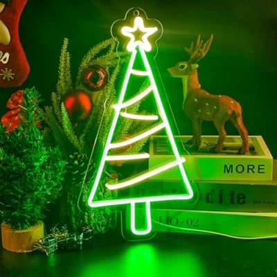 Image of HRGXYUN Christmas Tree Neon Sign, Led Wall Lights, Battery/USB Powered Sign with Switch for Decor Indoor, Gifts, Eve