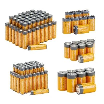 Image of Amazon Basics Alkaline Battery Super Value Pack 48 AA + 36 AAA 8 C D 9 Volt, 108