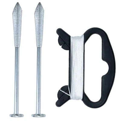 Image of 3 Piece Brick Line and 6&quot; Pins Set Masonry, Hardened Steel, DIY, Builders &amp; Layers&#039; Tools, 12M