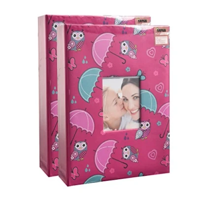 Image of 2 x Arpan 5x7&#039;&#039; Pink Owl Cover Slip in Case Photo Album for 200 Photos