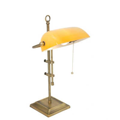 Image of Ancilla Bankers Table Lamp Bronze Brushed, Glass Yellow Shiny