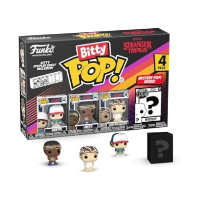 Image of Funko Bitty Pop! ST SZN1 Dustin 4pk and A Surprise Mystery Mini Figure 0.9 Inch (2.2 Cm) Stranger Things Collectable Stackable Display Shelf Included Gift Idea Party Bags Stocking