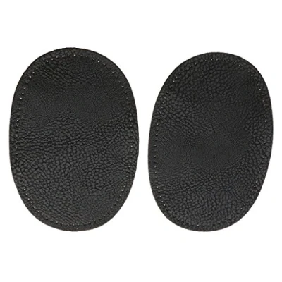 Image of Gazechimp Pair of Leather Oval Sewing on Elbow Knee Patches, PU leather, black, 13.8*9cm