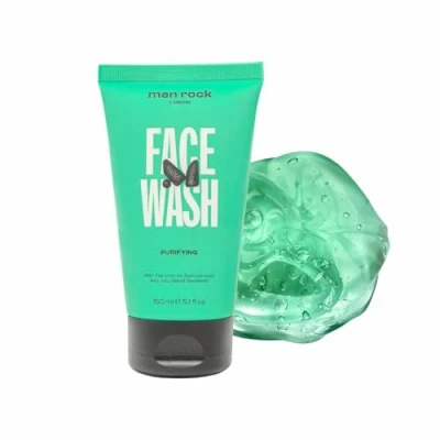 Image of Men Rock Purifying Face Wash for Deep Cleansing with Tea Tree Oil, Salicylic Acid &amp; Jeju Seaweed Fights Acne, Unclogs Pores, Hydrates Skin Vegan Gentle All Types, 150ml