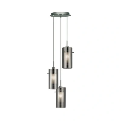 Image of Duo 3 Light Cluster Pendant Chrome, Smoked Glass On Plate, E14