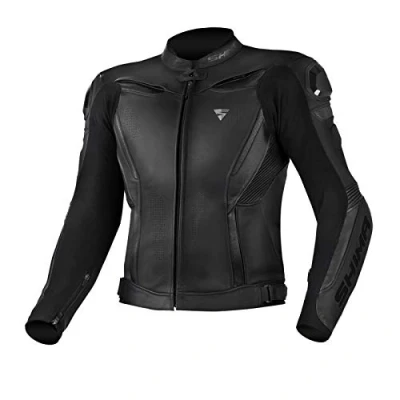 Image of SHIMA CHASE Motorcycle Jacket for Men Leather Biker Summer Riding Sport Ventilated with Shoulder Sliders, CE Back, Shoulder, Elbow Armor Pads, Reinforced Double Seams (Black, 48)
