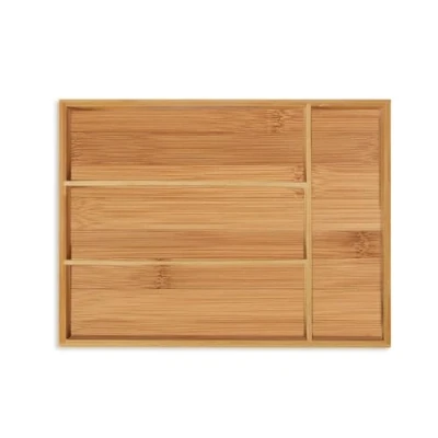 Image of Relaxdays Cutlery Tray, 4 Compartments, Bamboo, 5 x 26 35.5 cm, Small Kitchen Drawer Insert, for Utensils, Natural