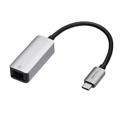 Image of Amazon Basics USB C to Gigabit Ethernet Adapter Aluminum, 3.1 Type RJ45, 10/100/1000 Mbps, Plug and Play, Compact Portable Design, Grey