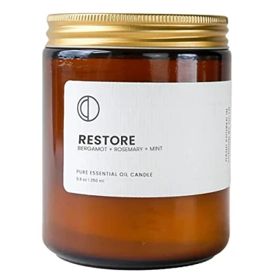 Image of OCTŌ Restore Bergamot + Rosemary Spearmint Lemon Scented Candle. Made with Essential Oils and Soy Wax. 250ml