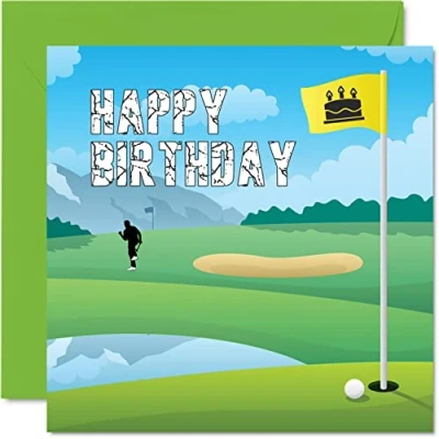 Image of Sports Birthday Cards for Men Women Golf Golfer Lovers Card Mum Dad Brother Sister Son Daughter Uncle Auntie Cousin Nan Grandad, 145mm x Bday Greeting