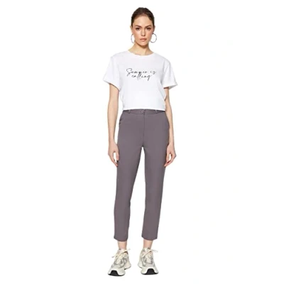 Image of Trendyol Woman High Waist Skinny fit Cigarette Pants Trousers,Anthracite,34