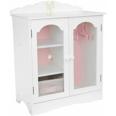Image of Olivia&#039;s Little World Dolls Wardrobe, Wooden Furniture for 18 Inch Dolls, Doll With 3 Hangers, Baby Accessories, White