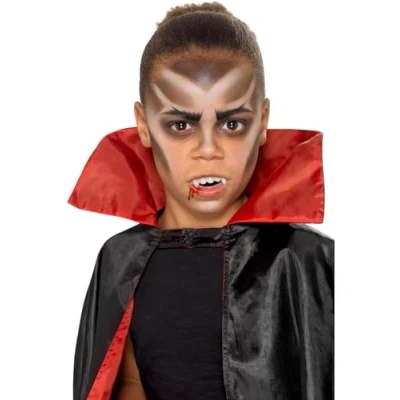 Image of Smiffys Make Up FX, Kids Vampire Kit, Aqua, Multi Face Paints, Fangs, Stipple Sponge &amp; Applicators, Cosmetics and Disguises Fancy Dress, Dress Disguises.
