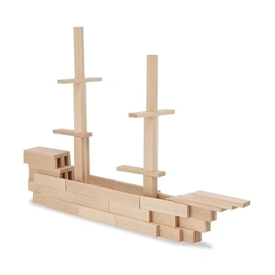 Image of Eichhorn 100001612 Holzbaukasten Wooden Blocks for Building with templates, Made from FSC 100% Certified Beech Wood, 200 Pieces, Children Aged 2 and up, Natural