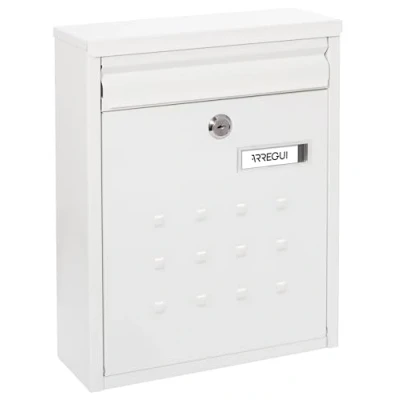 Image of Arregui Exterior Steel Mailbox, Individual Medium Wall Letterbox, Groupable, Narrow Bottom, Easy to Install, White, Size M (DIN A4) 32 x 25 8 cm