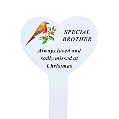 Image of Special Brother Christmas Robin Memorial Heart Remembrance Verse Ground Stake
