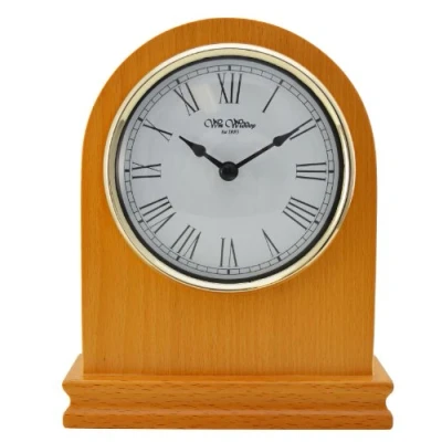 Image of Modern Design Arch Shape Oak Finish Wood Mantel Clock