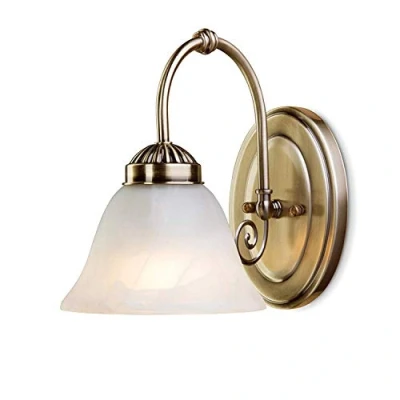 Image of Elegant Diner Downlighter Wall Light/Dining Room/Living Room Antique Brass Alabaster Glass Shade