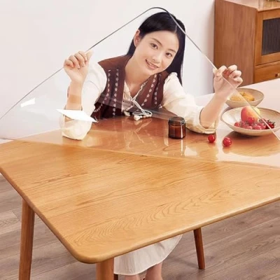 Image of Eiauiuo Transparent PVC Tablecloth Protector, Waterproof &amp; Heat Resistant Clear Film (1.7mm/2.5mm Thickness) For Kitchen Dining Table, Rounded Corners, Table Protector Home Work Area(Thickness
