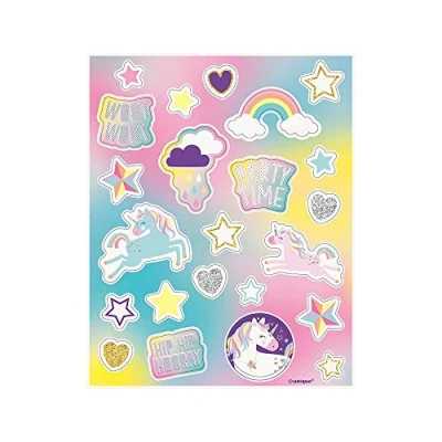 Image of Multicolor Unicorn Party Sticker Sheets Pack of 4 (92 Stickers) Fun and Magical Stickers for Kids Decorations