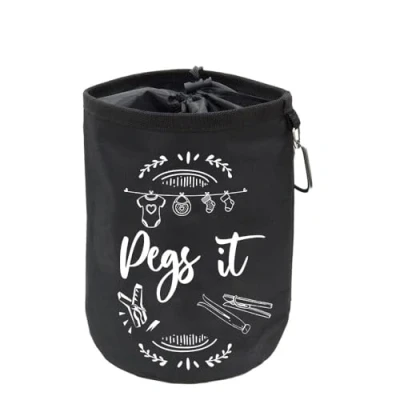 Image of Peg Bag for Washing line Waterproof and Weatherproof Securing up to 300 Clothes Pegs Hanging Clothesline Bags Black (Modern)