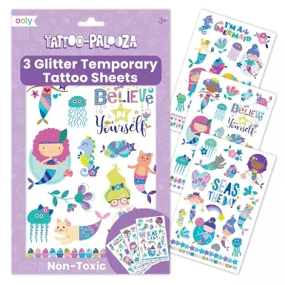 Image of Ooly 50 Temporary Tattoos for Kids, Safe &amp; Non Toxic Kids Tattoo, party Favors 4 8, Goodie Bag Stuffers Fun Birthday Decorations [Mermaid Magic]