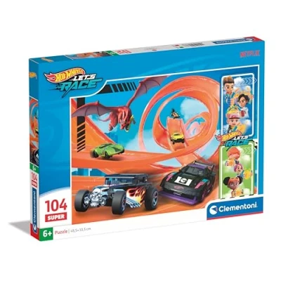 Image of Clementoni Jigsaw Puzzle Hotwheels 104 Pieces Supercolor For Children 6 8 Years, Cartoon, Cars, Gift Boy/Girls, Kids, Made In Italy, 25776