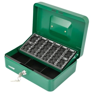 Image of HMF 10022 06 Lockable Cash Box with Coin Counting Board 25 x 18 9 cm Green