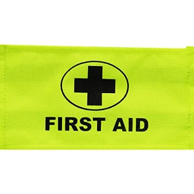 Image of First Aid Aider Medical Armband ID Badge Green Yellow Universal Size Sleeve, Twin Pack