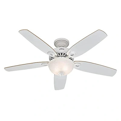 Image of HUNTER Fan Builder Deluxe, 132 cm, Indoor Ceiling with light and Pull chain, Snow White Finish, 5 Reversible Blades in White, Ideal for Summer or Winter, Model 50570