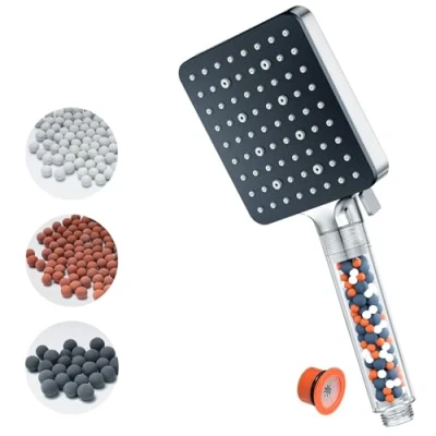 Image of Shower Head with Filter,YEAUPE PRO Square Pure Shower,Bathroom showerhead (115 * 100mm), Heads High Pressure 6 Jet Modes,Universal Powerful Flow Rain Hard Water Softener Handheld