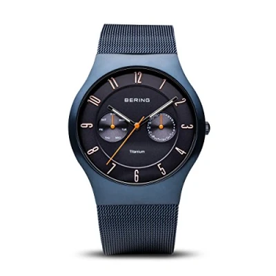 Image of BERING Men Analog Quartz titanium collection Watch with stainless steel Strap and Sapphire Crystal 11939 393, Blue/Blue, 39