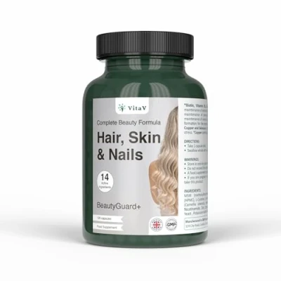 Image of Hair Skin and Nails Vitamins Biotin Supplements with Hyaluronic Acid MSM Silica Selenium Zinc Growth Beauty Formula Nail Care Repair Multivitamin